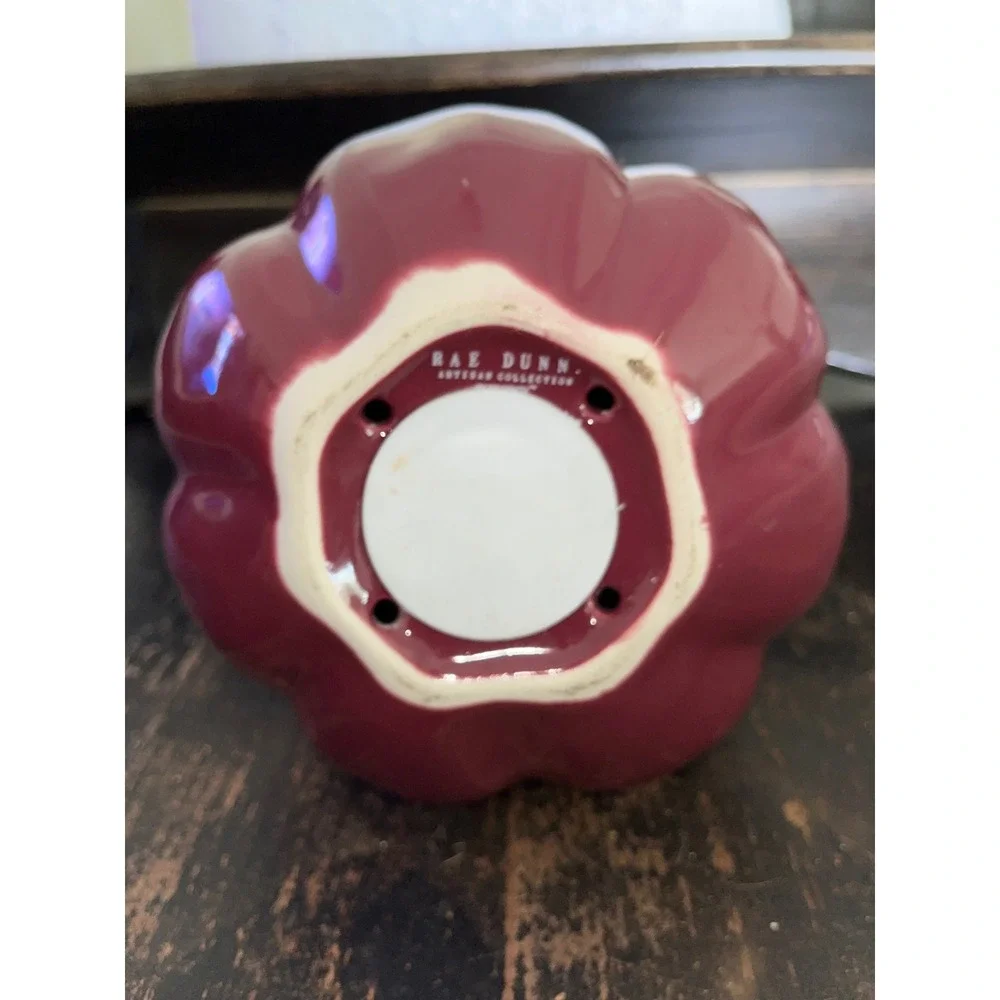 Rae Dunn Thankful Ceramic Pumpkin Tea Light Holder Burgundy Gold Fall Decor